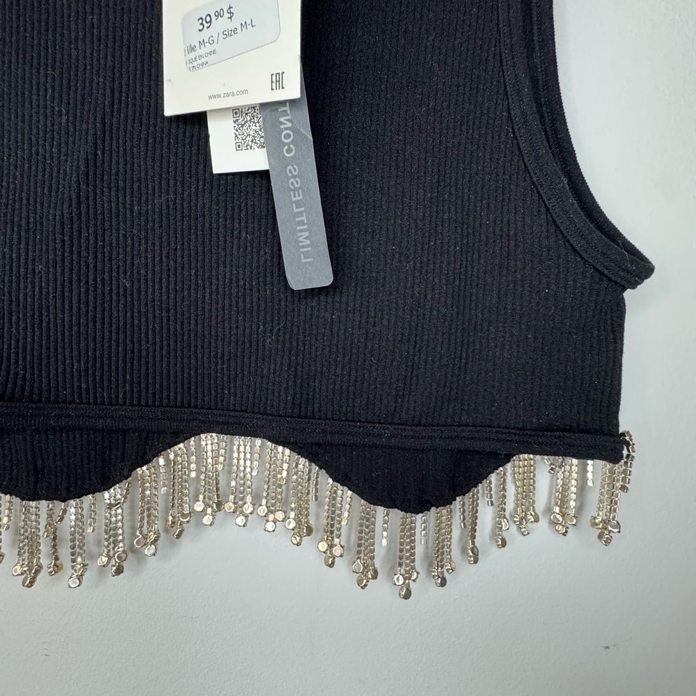 Zara Black Embellished Crop Tank Top - Picture 15 of 17